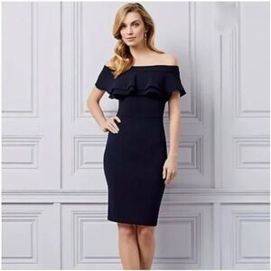 Le Chateau Knit Crêpe Off-the-Shoulder Cocktail Dress Black - Size XXS